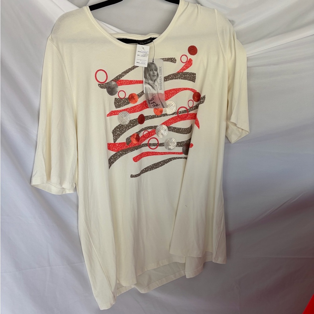 NWT Bold Graphic Tee Abstract Red Glitter Stripe Art Deco Aesthetic Blouse Top